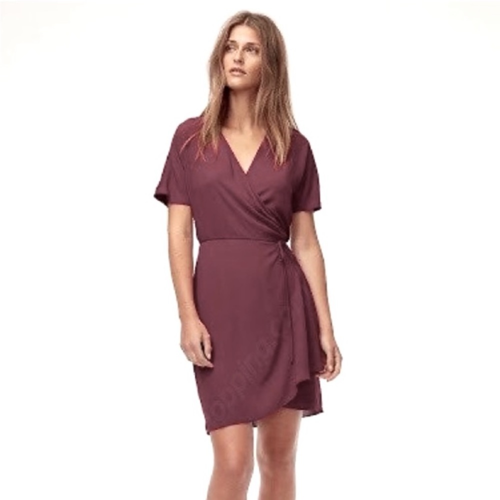 Aritzia Burgundy Wrap Mini Dress